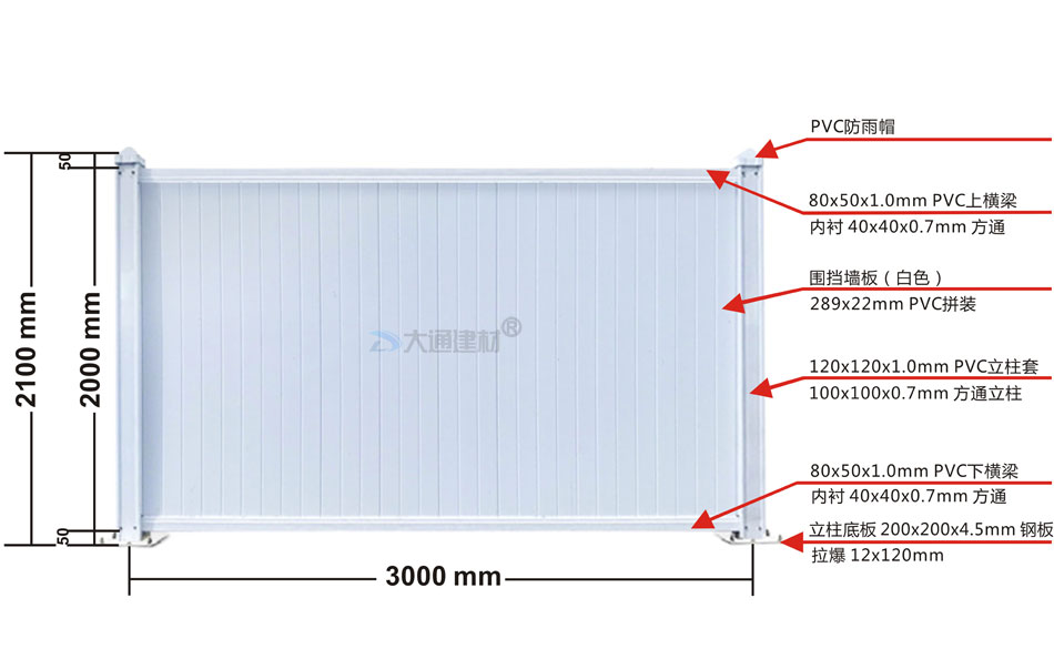 2米高PVC围挡/市政围挡白色款